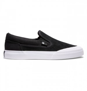 Buty Skate DC Shoes Manual RT Slip-On Męskie Czarne Czarne Białe | 53OVMIQJA