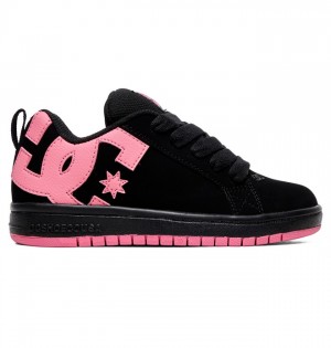Court Graffik DC Shoes Dziecięce Czarne Różowe | 81WKJQTRC