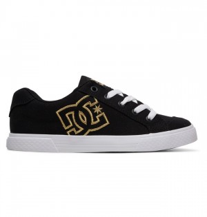 Trampki DC Shoes Chelsea Płócienne Damskie Czarne Złote | 65ONIDBWE